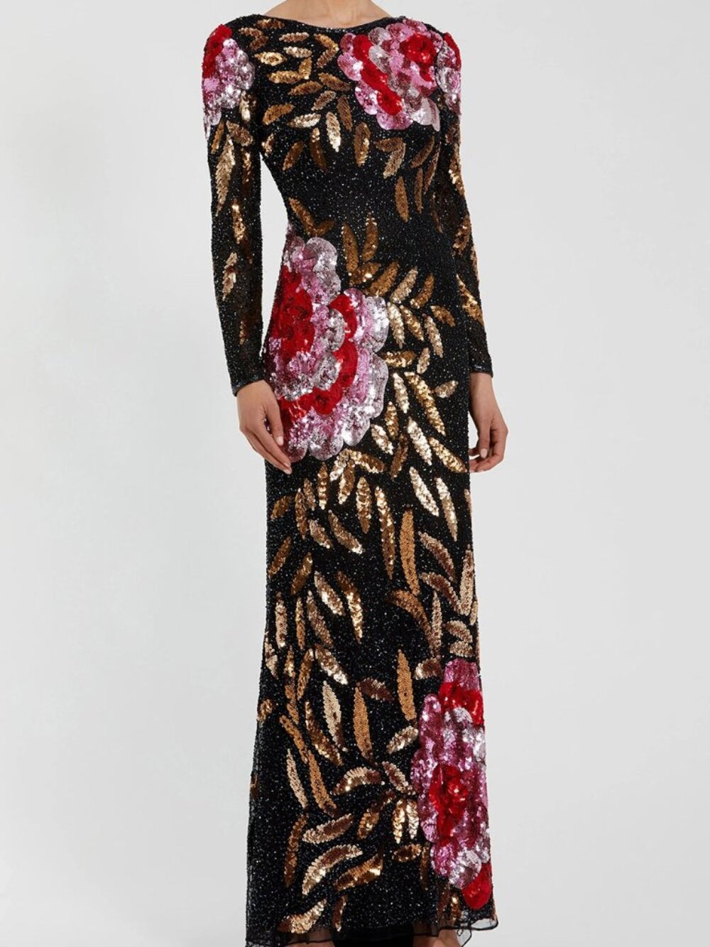 NWT Mac Duggal 4566 Floral Sequin Long Formal Gowns Black Multi size 12